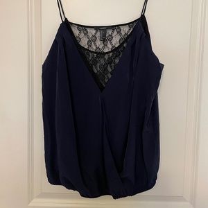 Forever 21 Navy Satin and Black Lace Tank